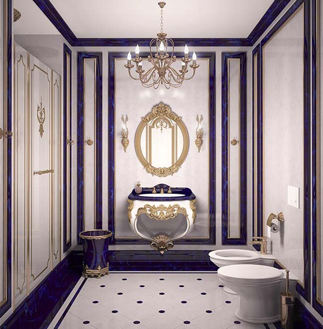 phong tam dep voi thiet ke co dien sang trong 01 Thiết kế phòng tắm đẹp sang trọng với phong cách Hoàng gia